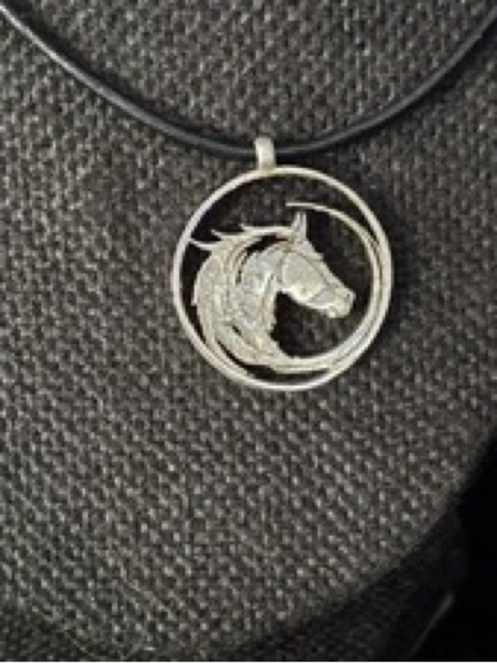 Sterling Silver Horse Head Pendant Necklace, NEW, 18” Black Leather Cord